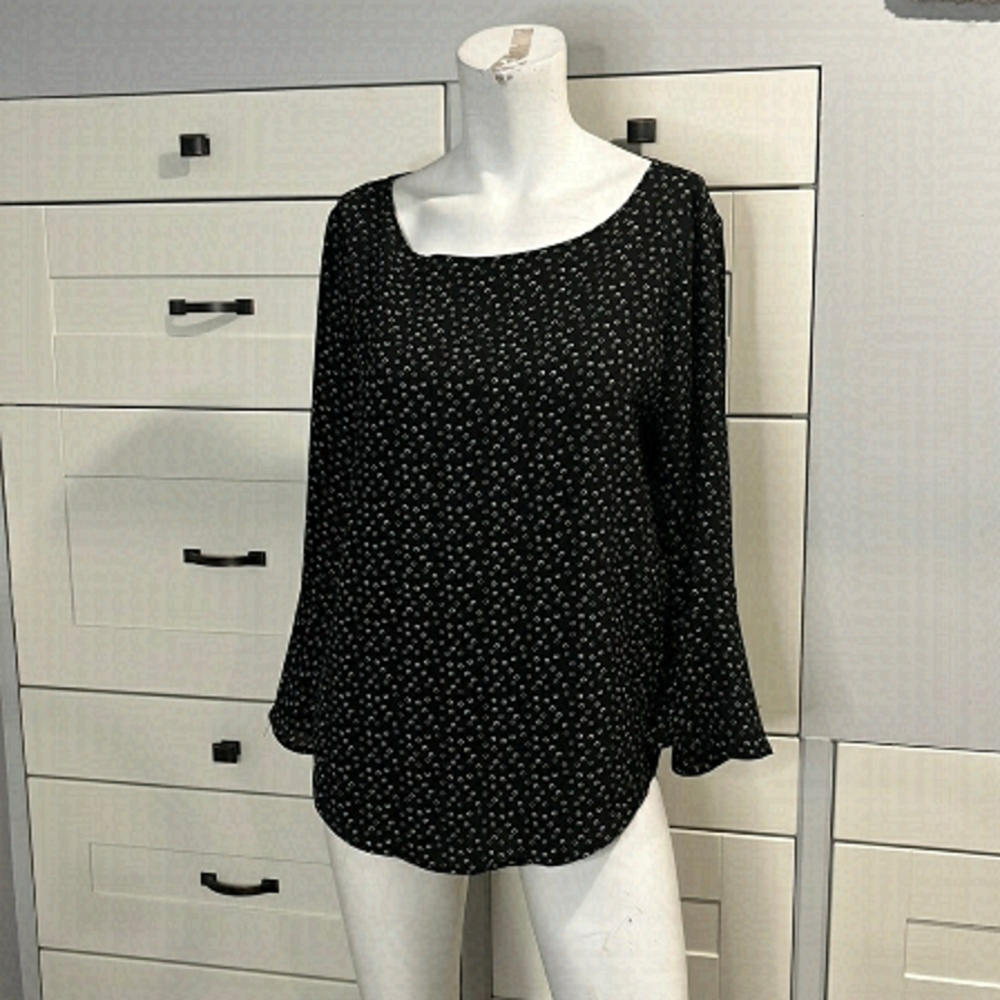 Northern reflections, flare, arm blouse, small, black, white